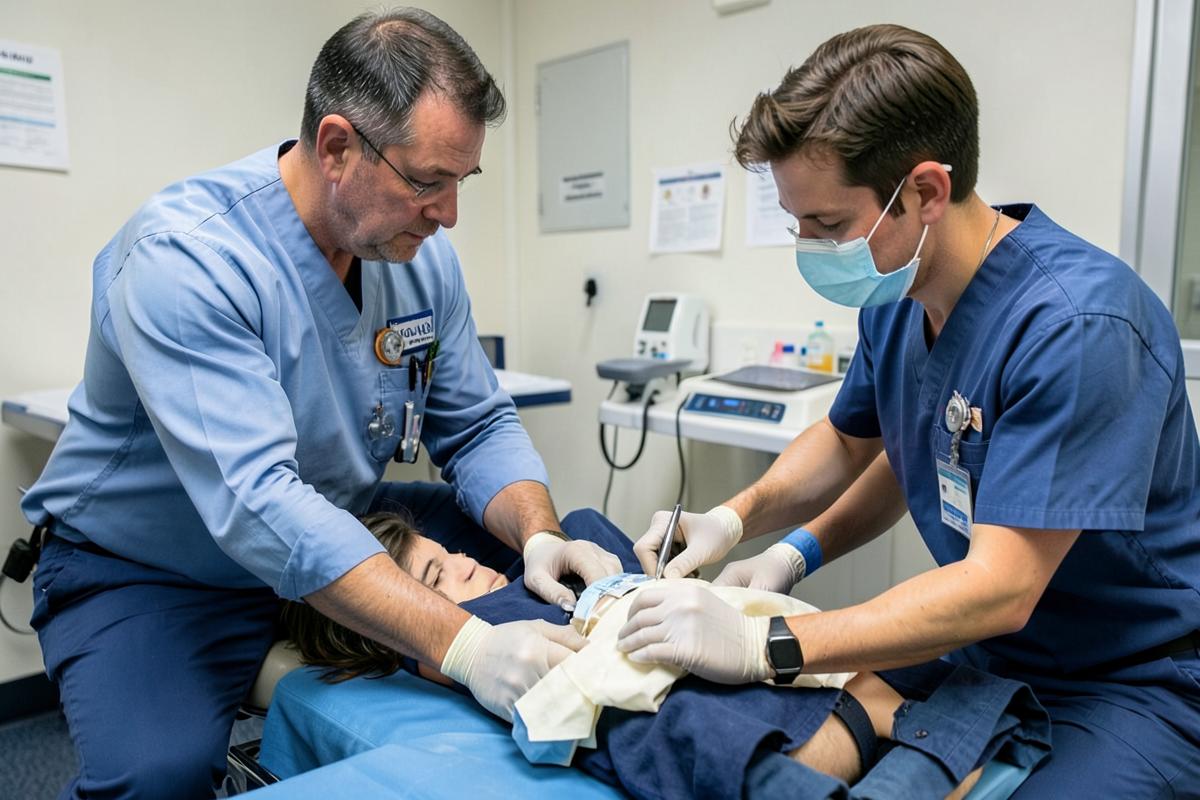 Instructor evaluating a student during a skills competency sign off